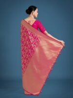Silk Rani Pink Zaal Pattern Saree with Unstitched Blouse - Image 5