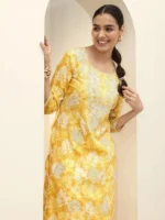 Yellow Printed Cotton Straight Kurta - Image 3