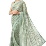 Women's Pre-Stitched Golden Striped Splendor Ready To Wear Georgette Saree with Blouse (Customize Available)