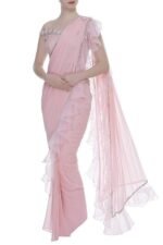 Saree Trends Women's Faux Georgette ready to wear Frill saree with unstitched blouse
