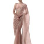 Women's Chiffon All Over Fix Diamond & Lace Work Saree With Art Silk Matching Unstitched Blouse Piece