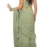Saree Trends Women's Faux Georgette ready to wear Frill saree with unstitched blouse
