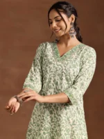 Green Printed Cotton Straight Kurta - Image 5