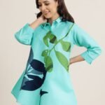 Blue Printed Cotton Blend Straight Short Kurti