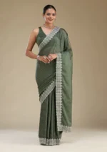 Mehendi Zariwork Satin Saree
