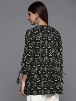 Black Printed Rayon A-Line Kurti - Image 4