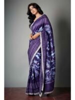 Blue Embroidered Saree and Unstitched Blouse with Unstitched (Set of 2) - Image 3